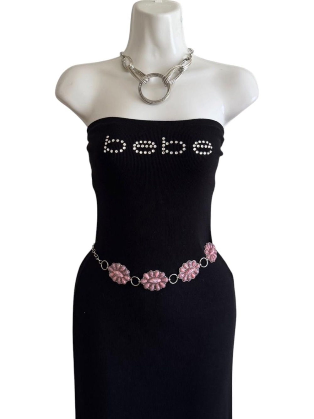Bebe Black Rhinestone Logo Strapless Maxi Dress Size Medium - Picture 6 of 8